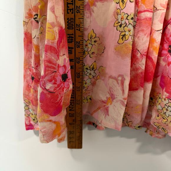 Free People Women's Freddy Mini Dress Pink Orange Floral Medium Flirty V Neck - Picture 9 of 10